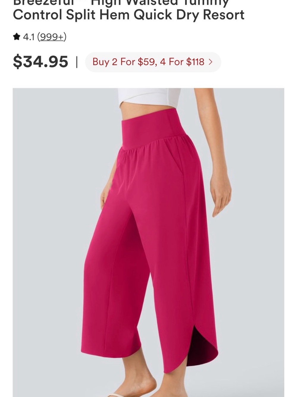 HALARA Bright Fuchsia High-Waist Split-Hem Cropped Wide-Leg Pants
